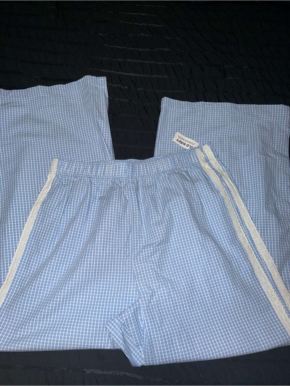 Old Navy Light Blue Gingham Kids Shorts with White Side Trim